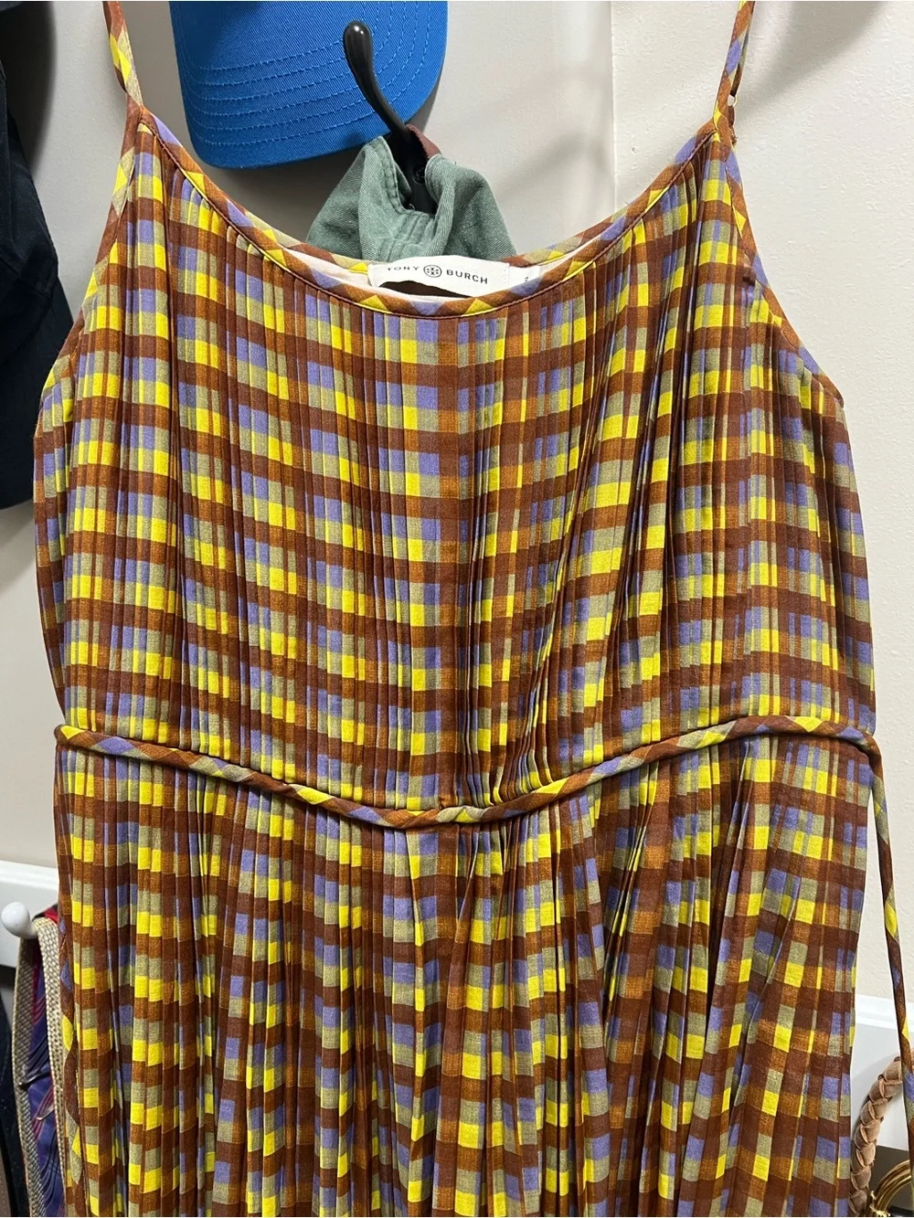 Tory Burch Plaid Maxi Dress in Mustard Yellow